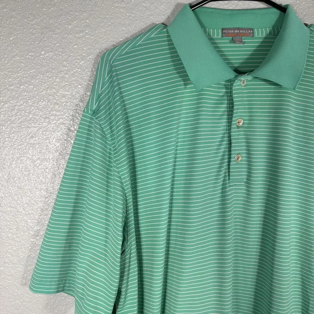 Peter Millar Summer Comfort Polo XL Mens Green White Striped Golf Performance